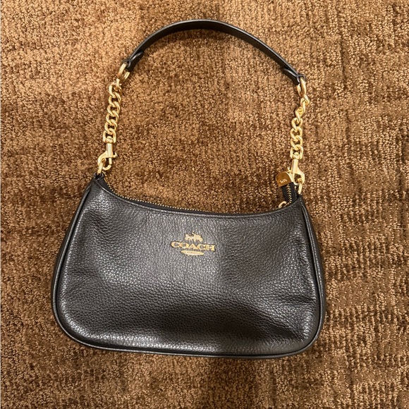 Coach Black Leather Shoulder Bag with Gold Accents - Picture 3 of 3